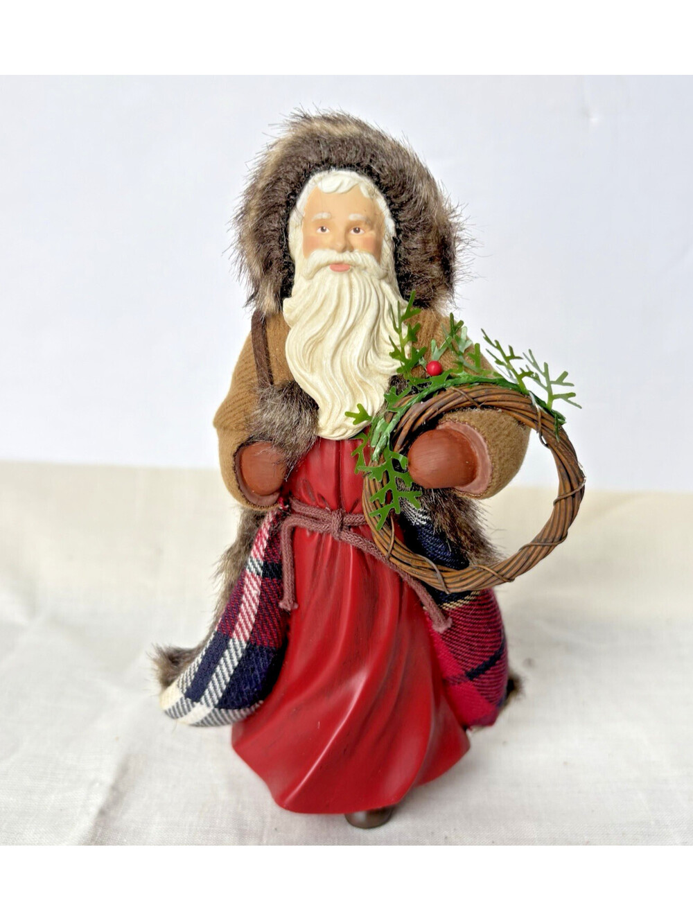 2014 Father Christmas #11 - Hallmark Ornament - Plaid Coat w Red Gown - NO BOX